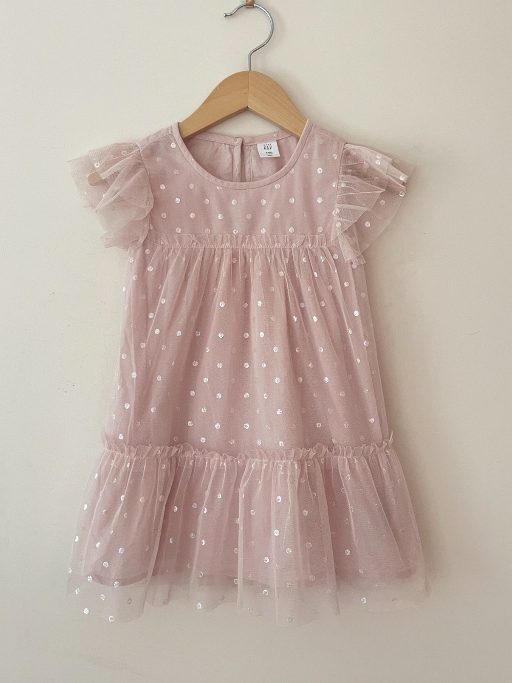 GAP EUC/LN Soft Blush Pink Glitter Dot Flutter Sleeve Tulle Overlay Party Dress